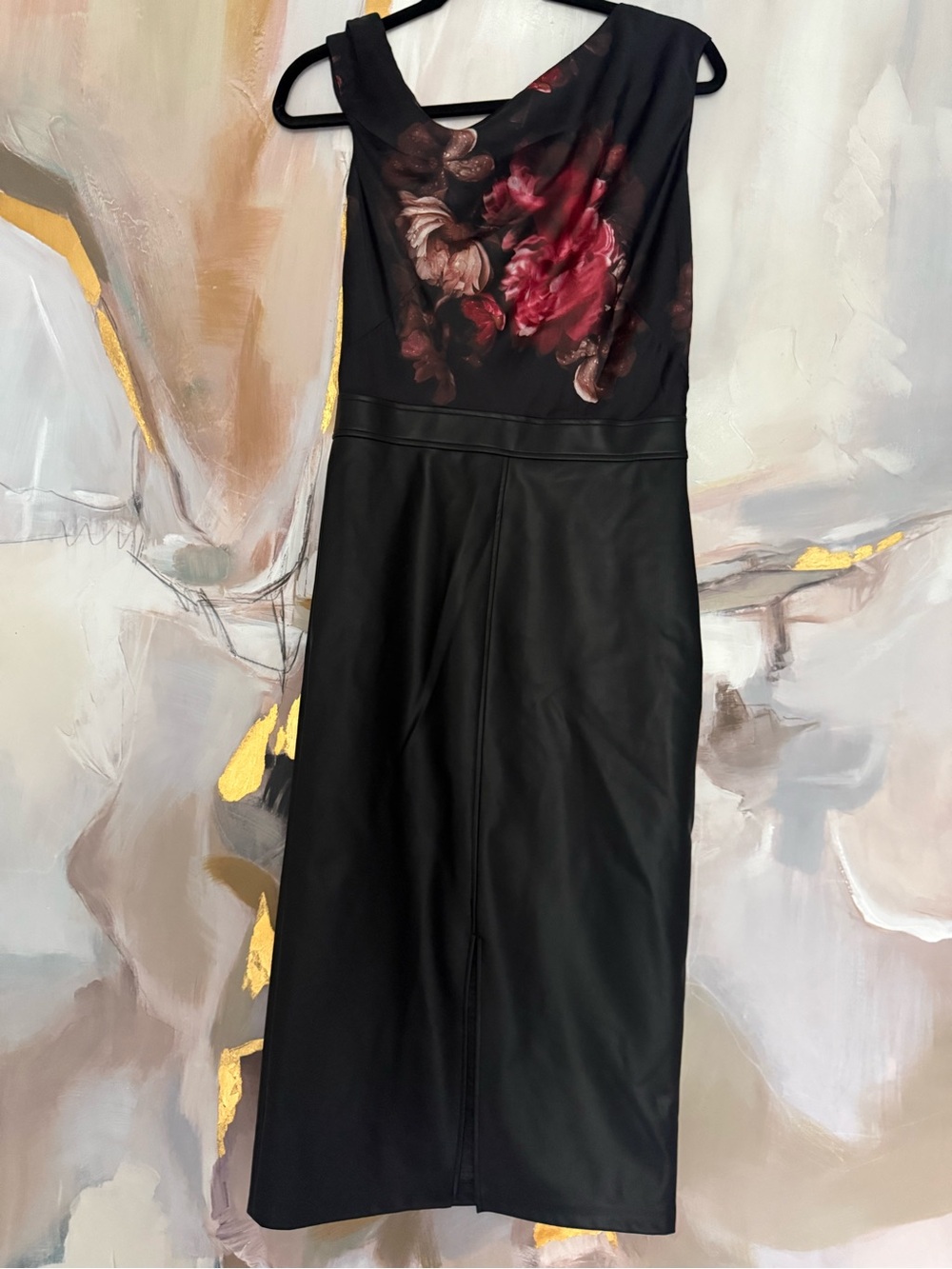 NWT White House Black Market Faux-Leather Midi Dress with Satin Bodice - Picture 5 of 10